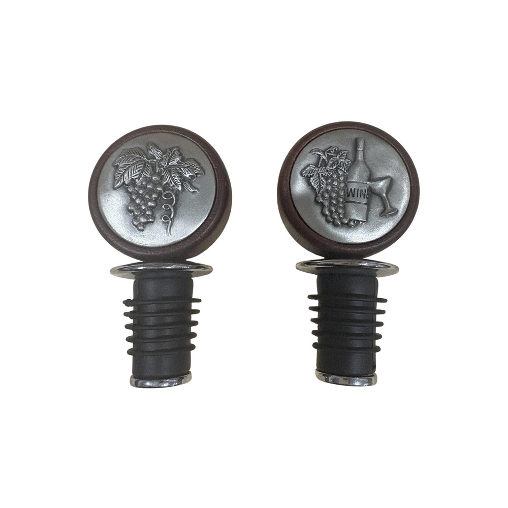 Medallion Wine Bottle Stoppers Set of 2 Grapes & Wine Design Barware Decor